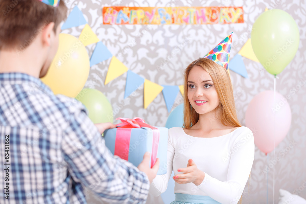 Young girl receives birthday gift Young girl receives birthday gift