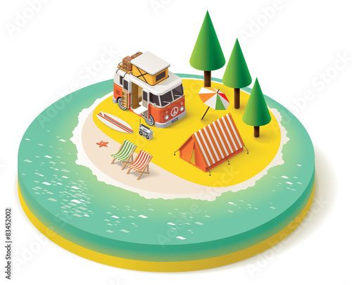 Vector isometric camper travel icon 3