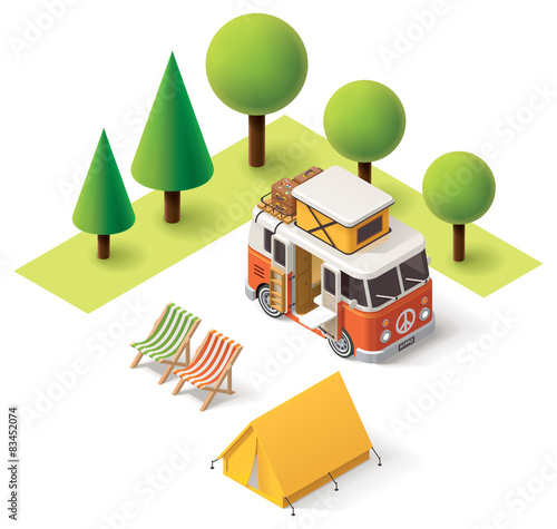 Vector isometric camper travel icon