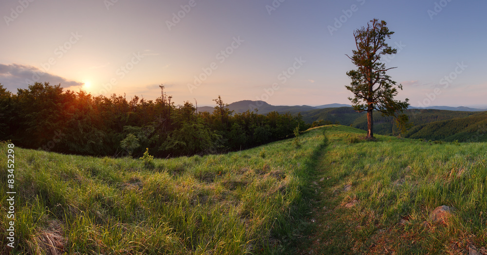 Sunset in peak Skalnata in Slovakia mountain - Small Carpathian