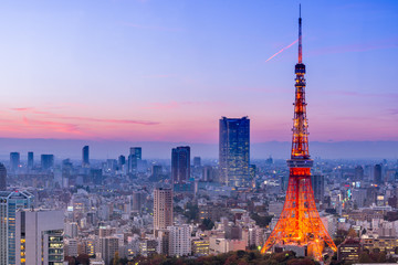 Wandcirkels Tokio Tokyo Tower hoog boven Tokio  © somchaij