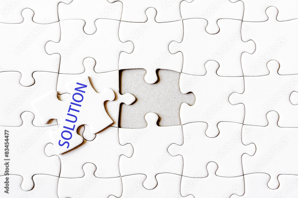 Missing jigsaw puzzle piece with word SOLUTION Missing jigsaw puzzle piece with word SOLUTION