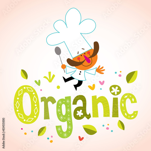 Organic decorative lettering with chef character