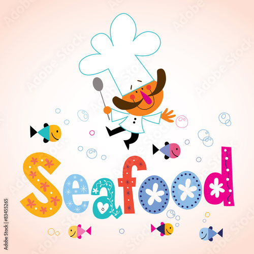 Seafood decorative type with chef character
