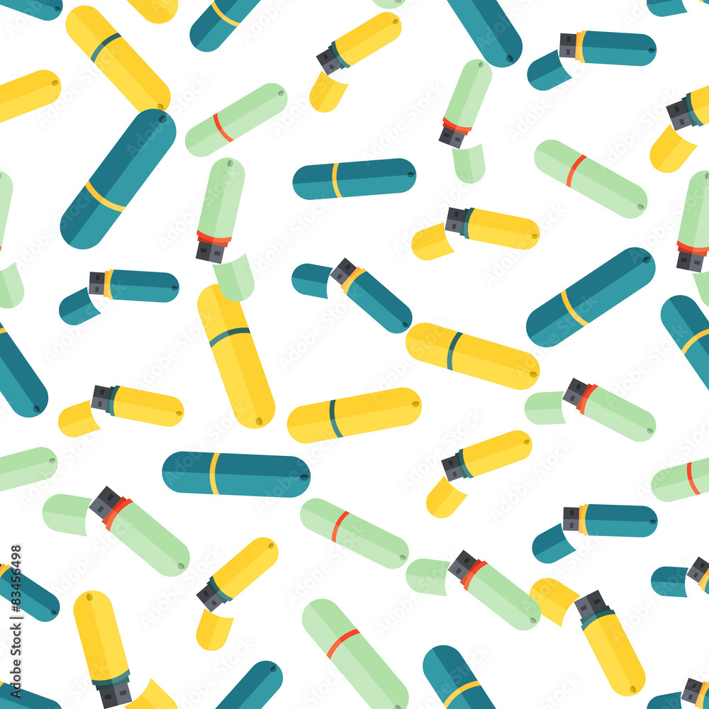 Seamless colorful background made of USB flash drive Stock Vector