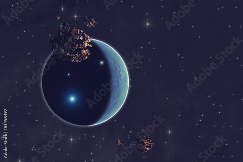 Fototapeta Naklejka Na Ścianę i Meble -  Asteroids with a starry background. Digital illustration.