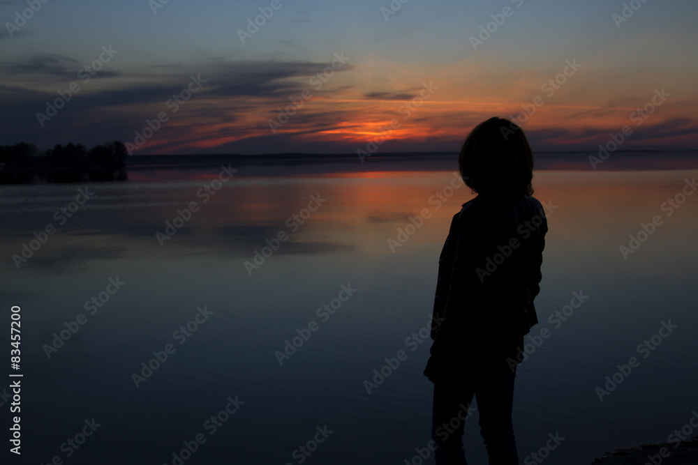 silhouette at sunset, woman silhouette on a sunset 