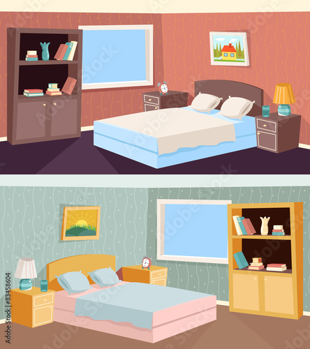 Cartoon Bedroom Apartment Livingroom Interior House Room Retro