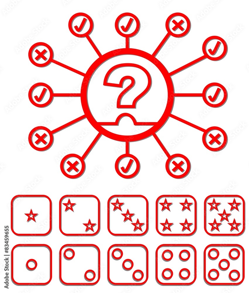 Set of quiz elements - emblem and button to select difficulty Set of quiz elements - emblem and button to select difficulty