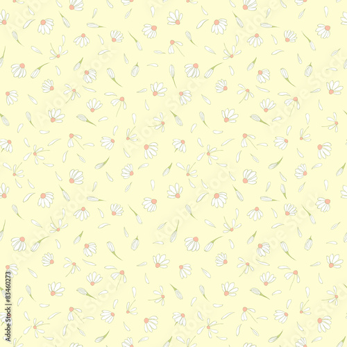 Seamless pattern with cute chamomile flowers