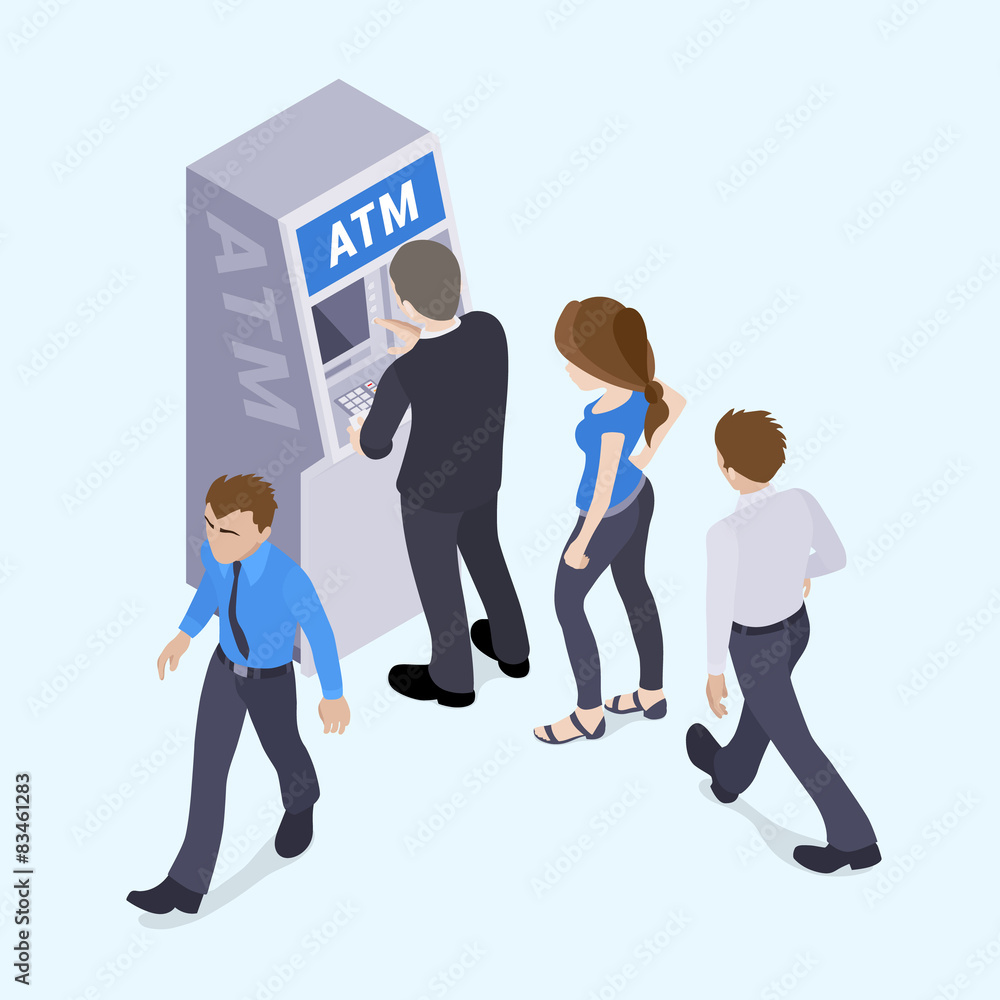 People in line in front of the ATM Stock Vector