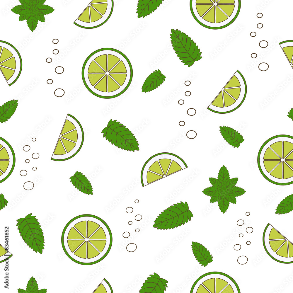 Cocktail Mojito seamless pattern. Vector illustration. Hand draw Cocktail Mojito seamless pattern. Vector illustration. Hand draw