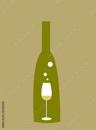 Bottiglia con calice e bollicine