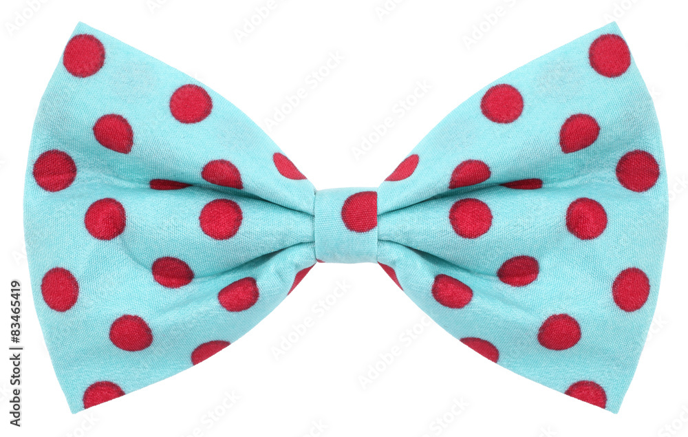 Hair bow tie turquoise blue with red dots - obrazy, fototapety, plakaty 
