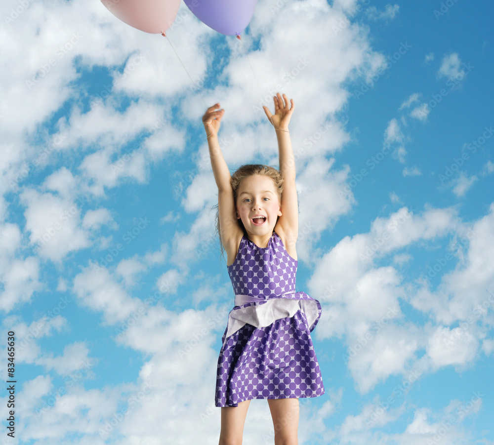 Little girl flying up to the sky Little girl flying up to the sky