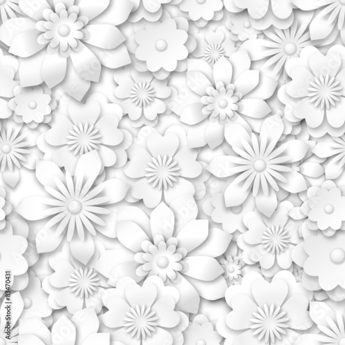 seamless pattern - white flowers with 3d effect