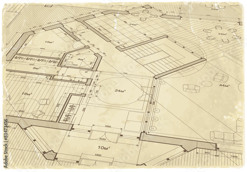 architecture blueprint - house plan & old paper texture