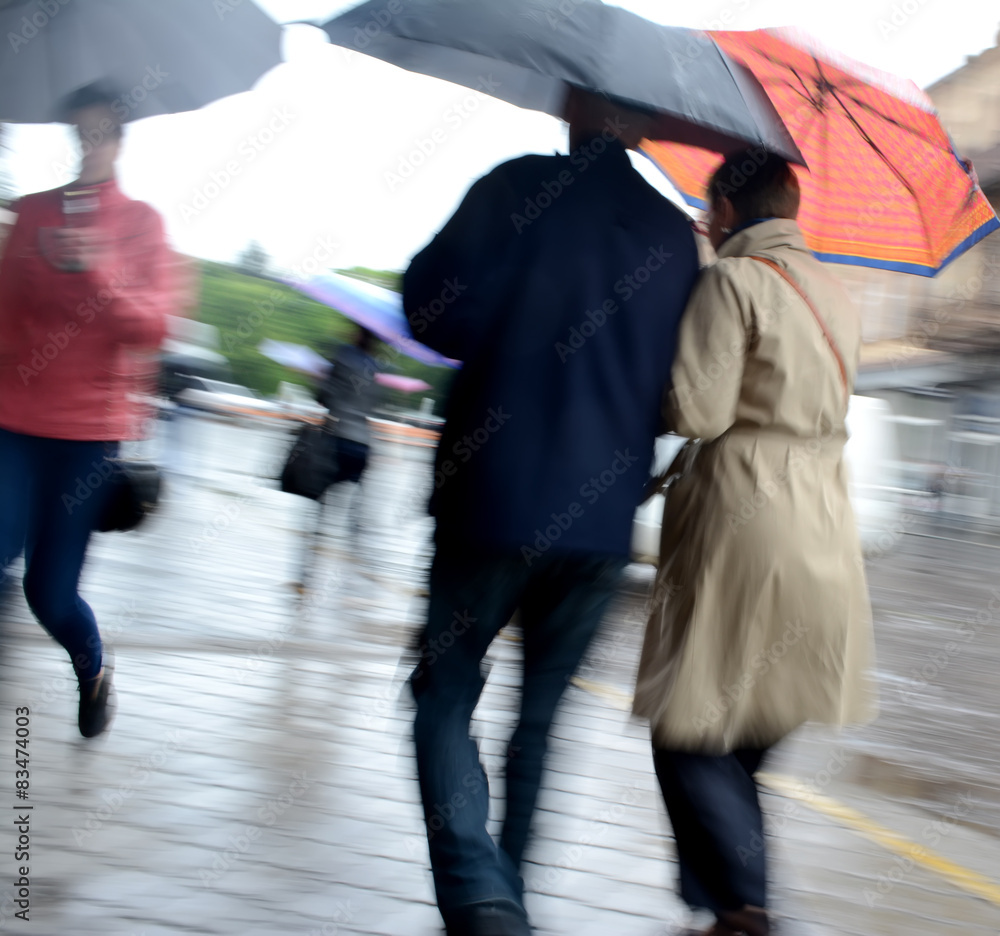 Women walking down the street on a rainy day