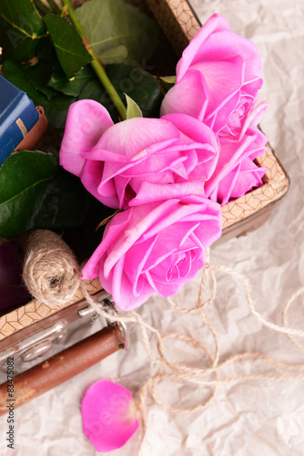 Fototapeta Naklejka Na Ścianę i Meble -  Beautiful pink roses on parchment background