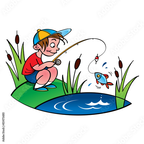 Young fisher - little boy fishing on the lake