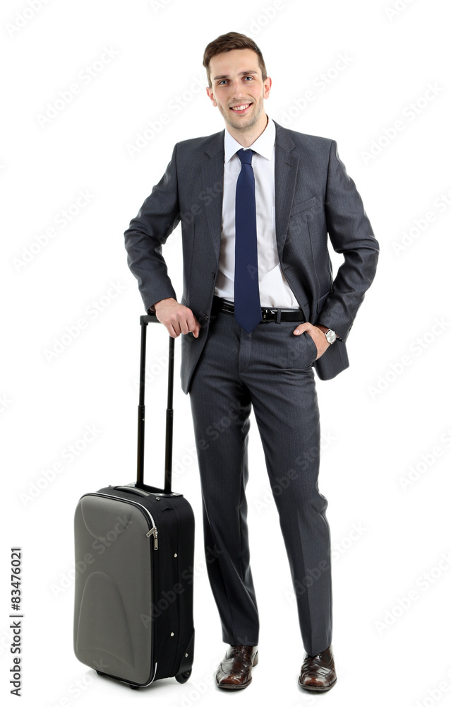 Man holding suitcase isolated on white Man holding suitcase isolated on white