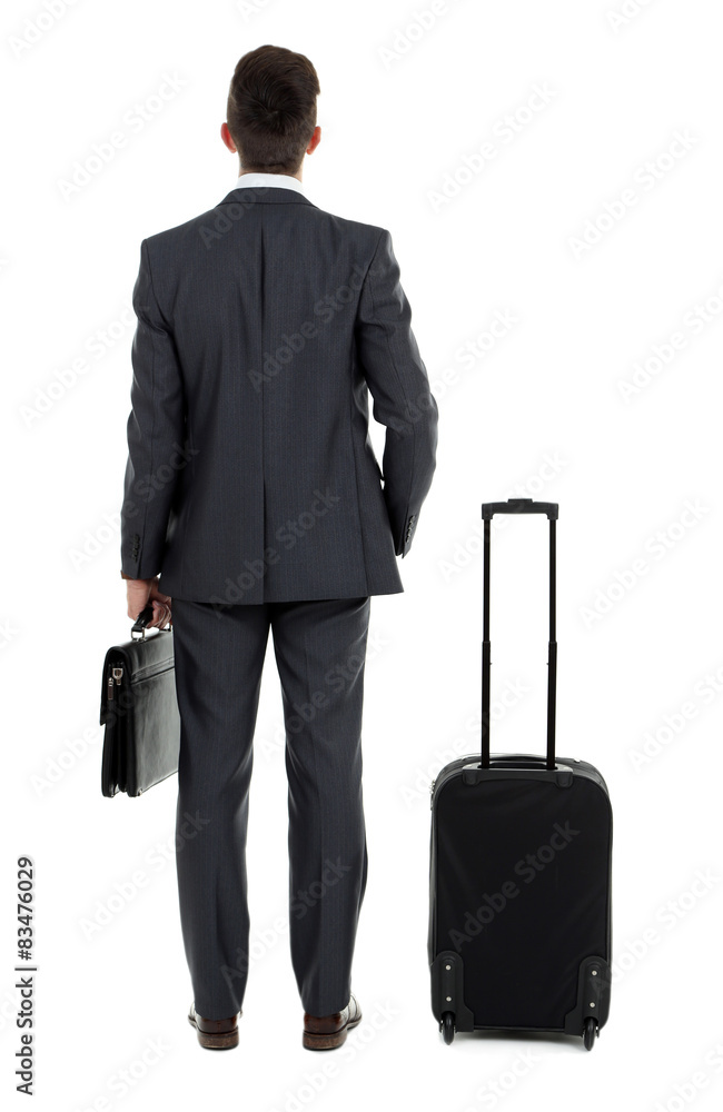 Man holding suitcase isolated on white Man holding suitcase isolated on white