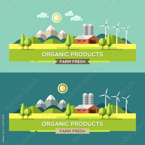 Farm fresh. Organic products. Organic food. Rural landscape.