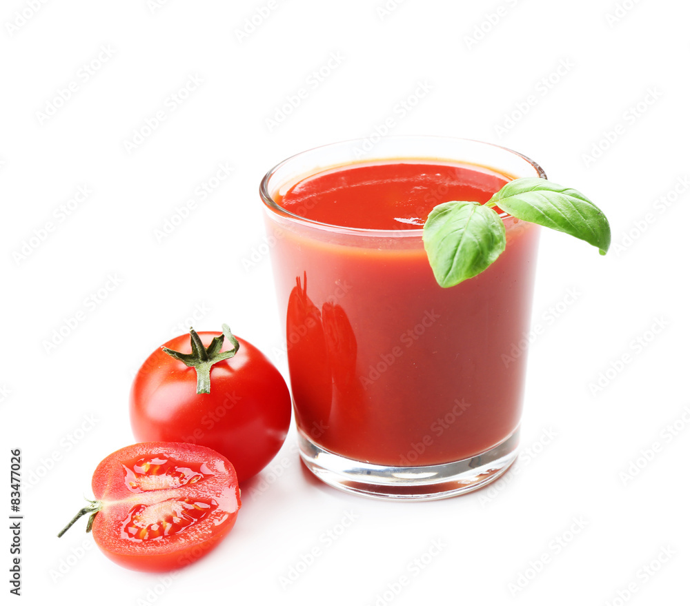 Glass of fresh tomato juice isolated on white Glass of fresh tomato juice isolated on white