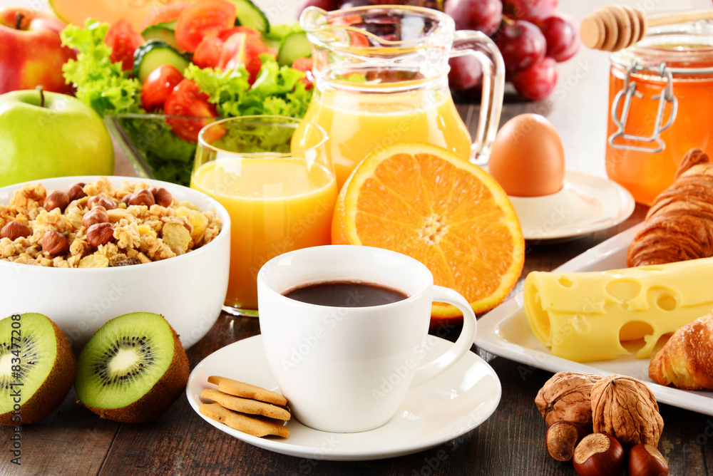 Composition with breakfast on the table. Balnced diet. Composition with breakfast on the table. Balnced diet.