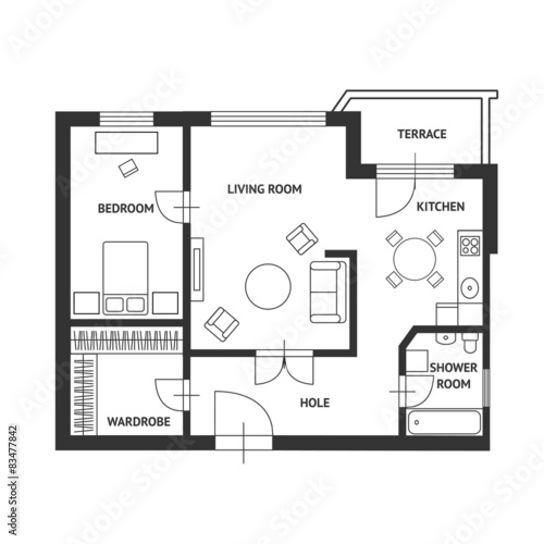 Vector  Architect plan with a furniture Flat Design