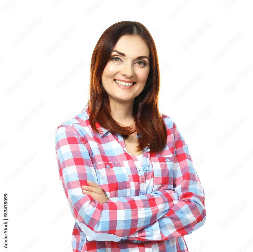 Beautiful middle aged woman isolated on white Beautiful middle aged woman isolated on white