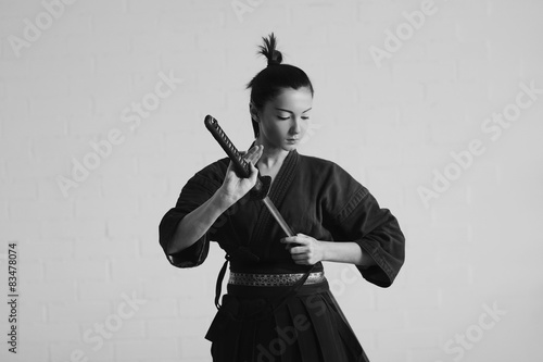 Japan woman samurai with katana
