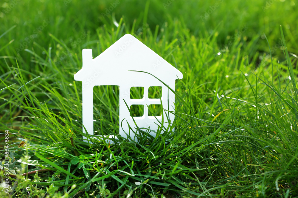 Small model of house over green grass background Small model of house over green grass background