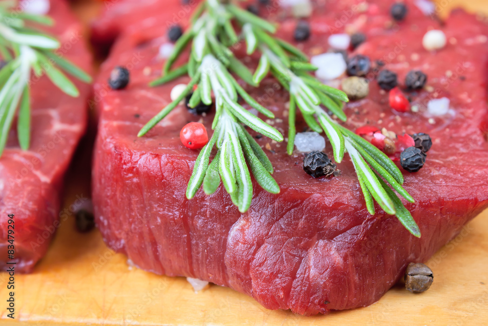raw beef steak with spices