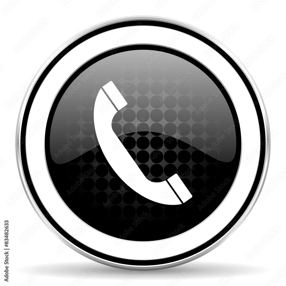 phone icon, black chrome button, telephone sign phone icon, black chrome button, telephone sign