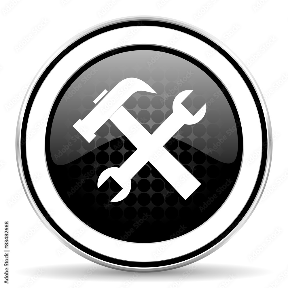tools icon, black chrome button, service sign tools icon, black chrome button, service sign