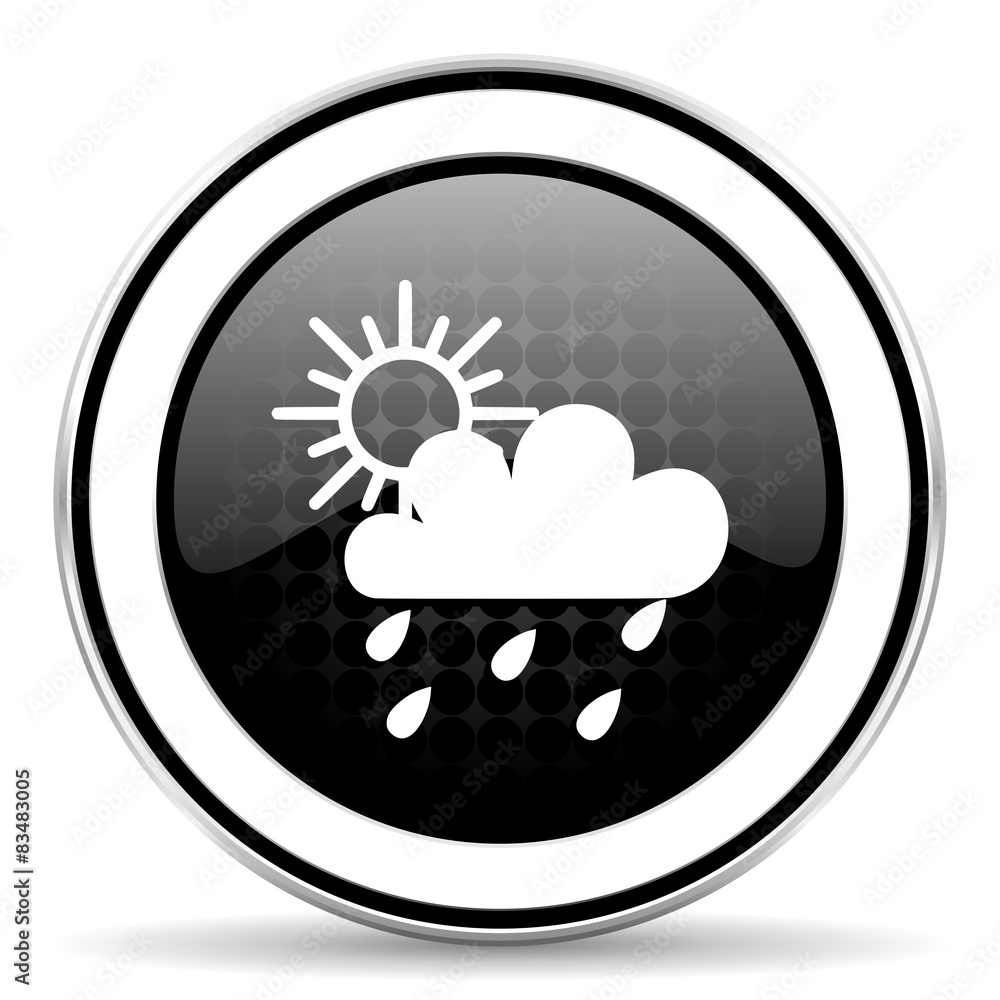 rain icon, black chrome button, waether forecast sign rain icon, black chrome button, waether forecast sign