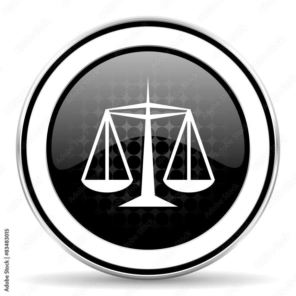 justice icon, black chrome button, law sign justice icon, black chrome button, law sign