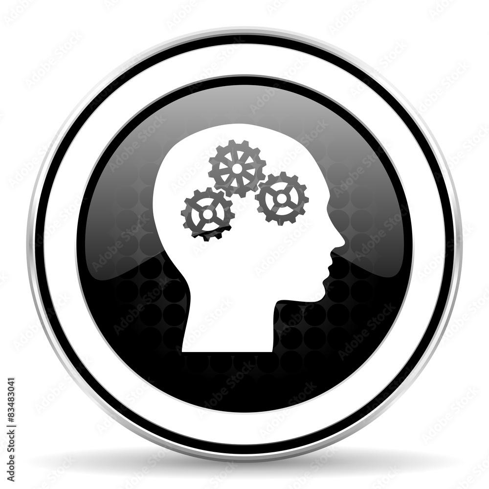 head icon, black chrome button, human head sign head icon, black chrome button, human head sign