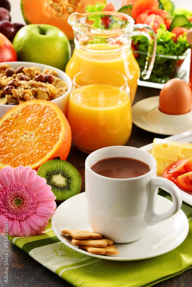Composition with breakfast on the table. Balnced diet. Composition with breakfast on the table. Balnced diet.