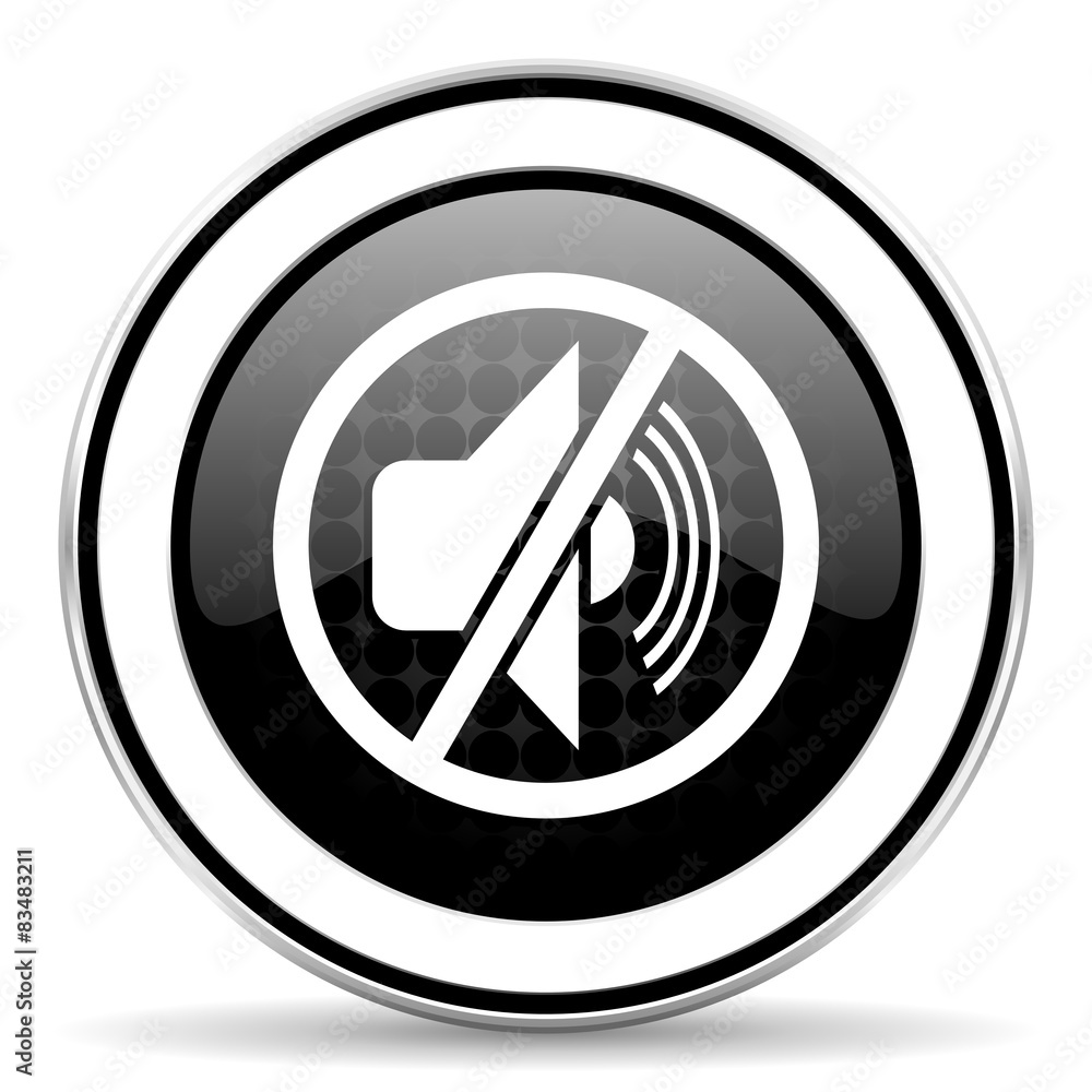 mute icon, black chrome button, silence sign mute icon, black chrome button, silence sign