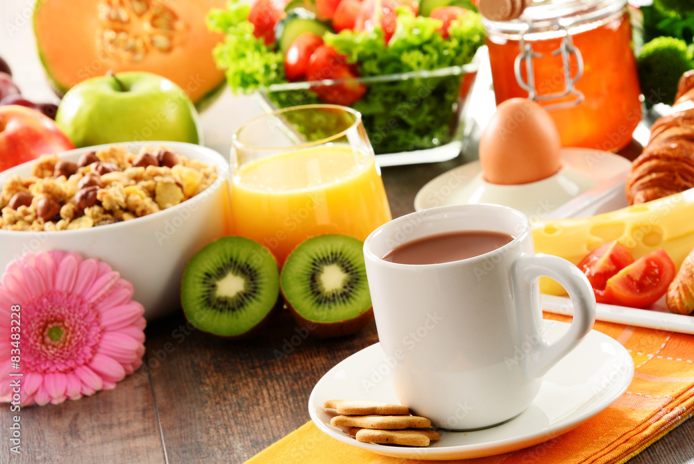 Composition with breakfast on the table. Balnced diet. Composition with breakfast on the table. Balnced diet.