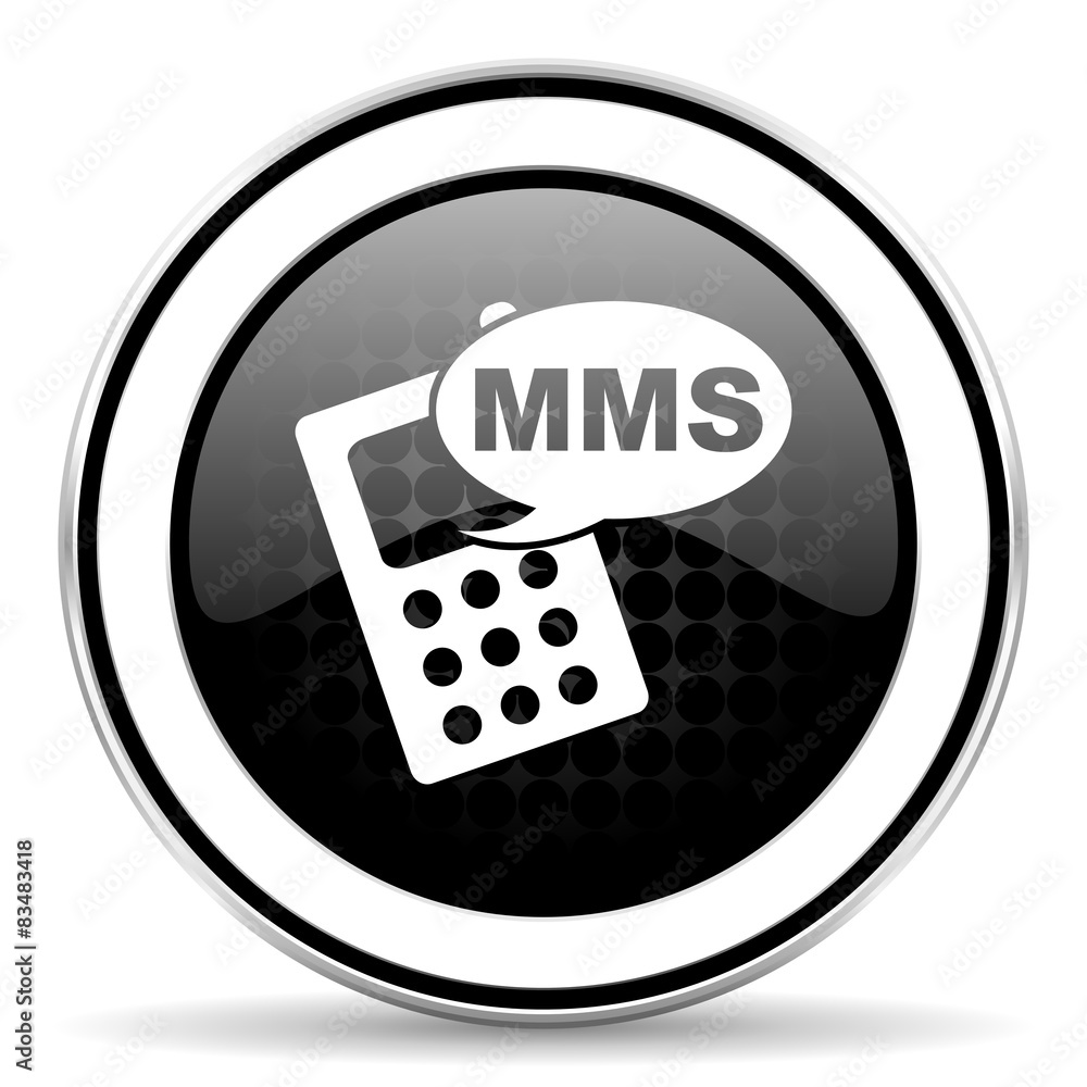 mms icon, black chrome button, phone sign mms icon, black chrome button, phone sign