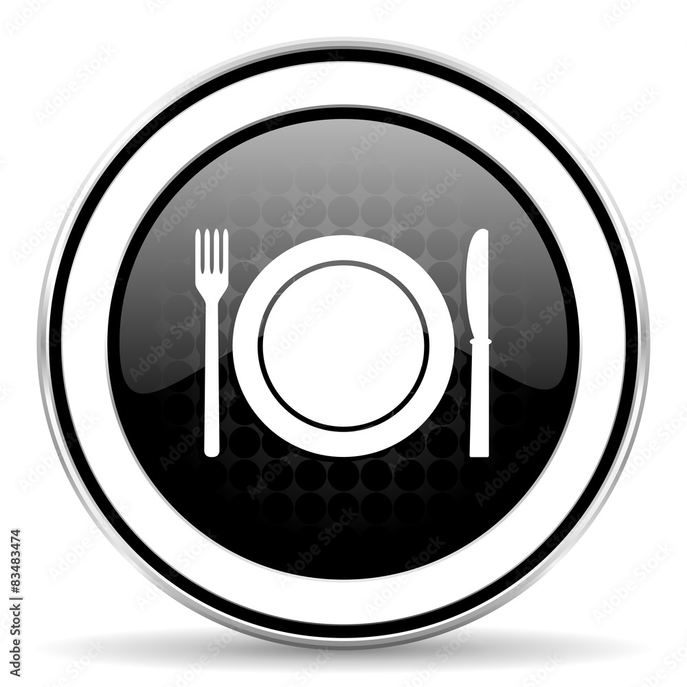 eat icon, black chrome button, restaurant symbol eat icon, black chrome button, restaurant symbol