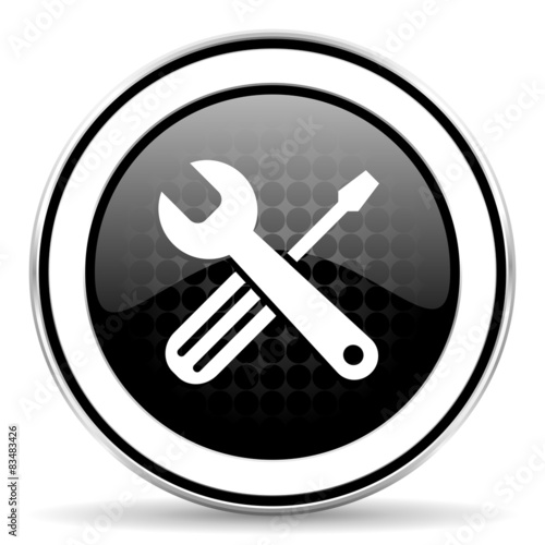 tools icon, black chrome button, service sign