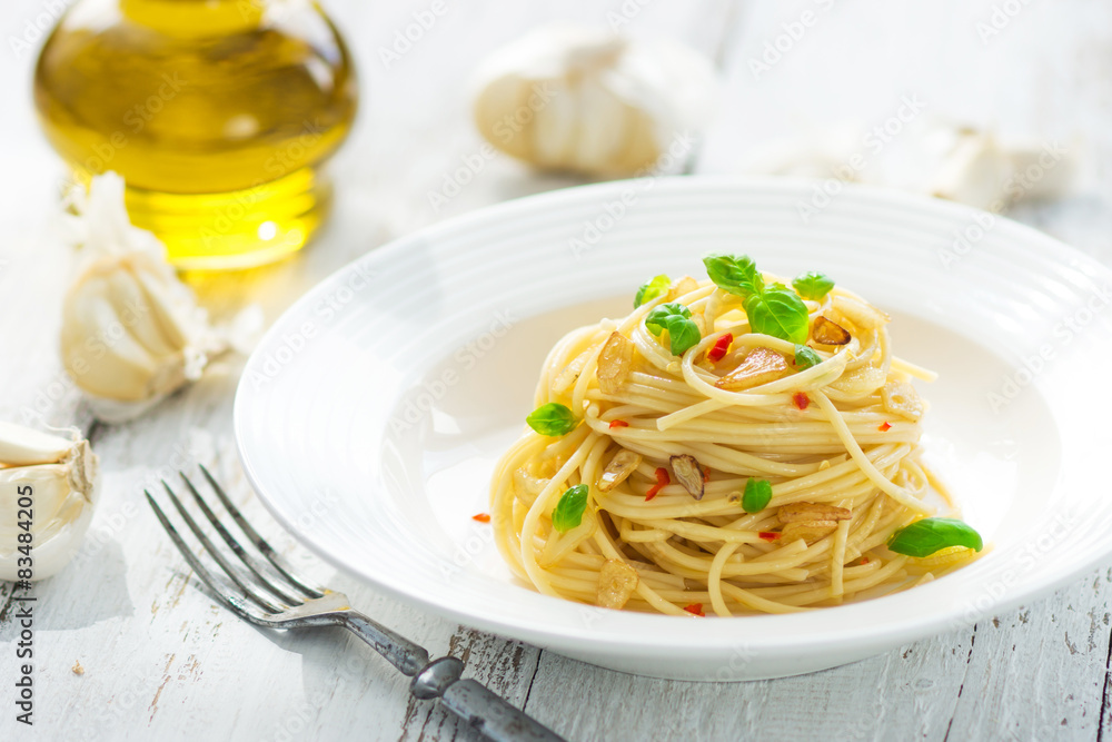 Pasta, Spageti olive oil and peperoncino