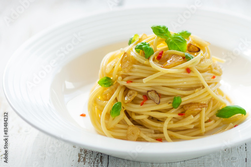 Pasta, Spageti olive oil and peperoncino photo