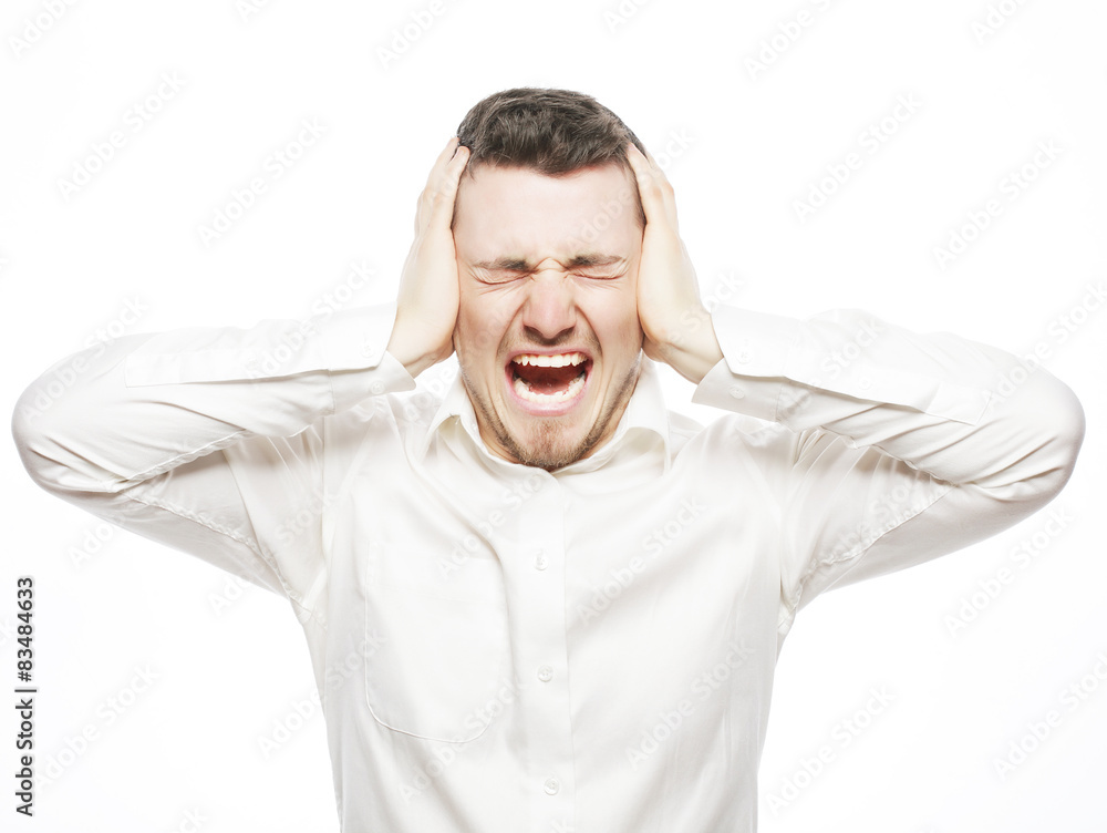 young office worker mad by stress screaming young office worker mad by stress screaming