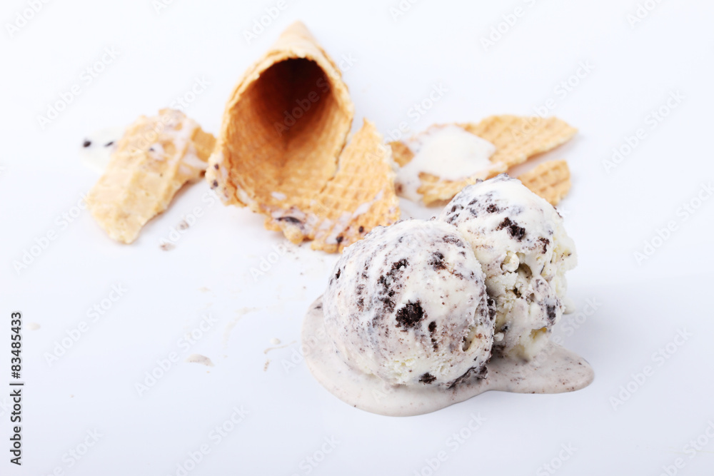 homemade cookie and cream ice cream scoop drop melt