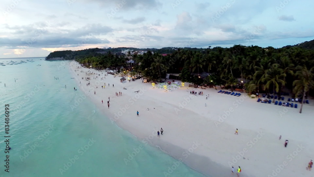 Aerial flight above white beach at Boracay Beach Aerial flight above white beach at Boracay Beach